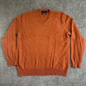Black Brown 1826 Sweater Mens XL Orange 100% Cashmere V-Neck Knit Luxury